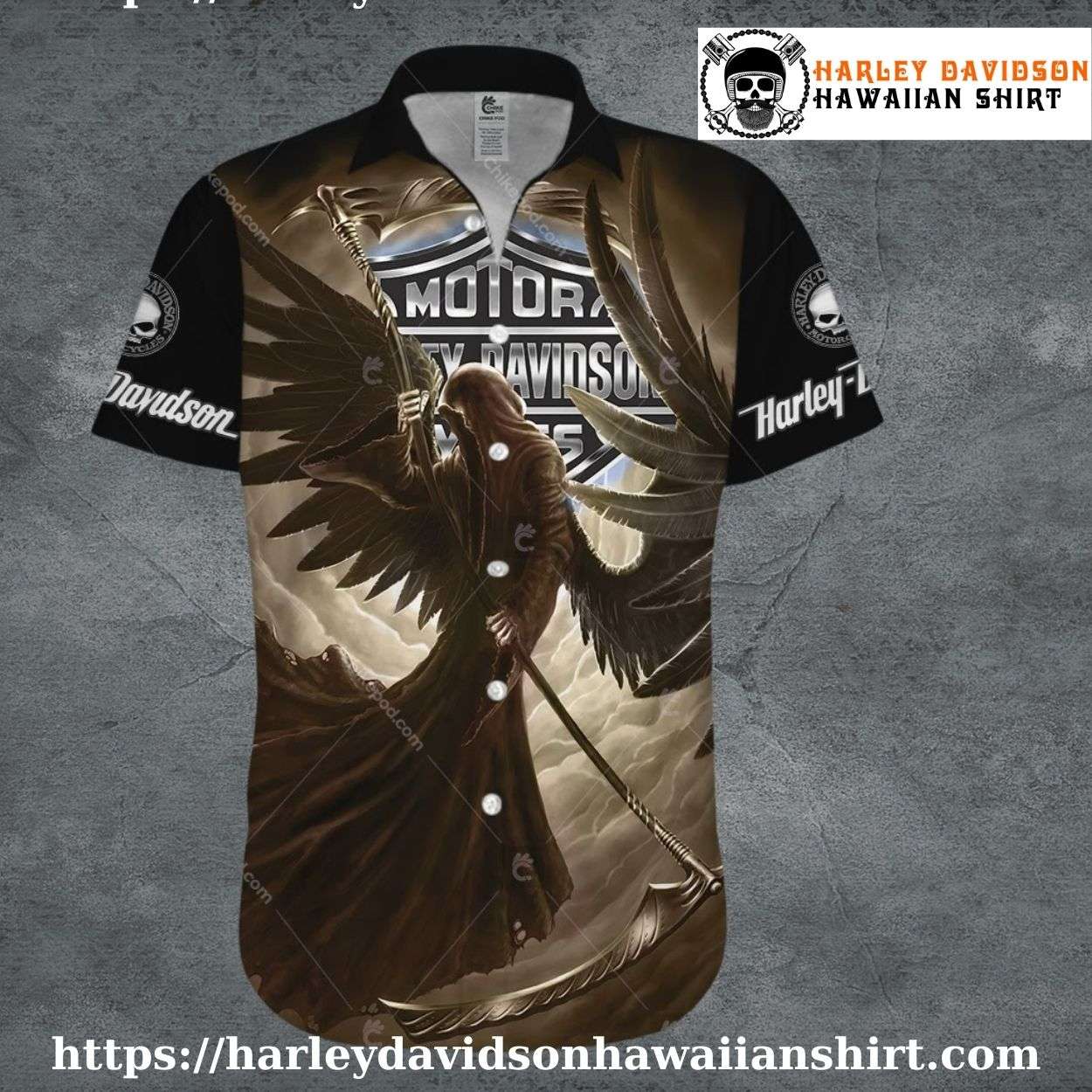 Grim Reaper Wings Harley Davidson Aloha Shirt for Men Grim Reaper Wings Harley Davidson Aloha Shirt for Men