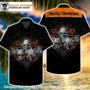 Grunge Skull Trio Harley Davidson Aloha Shirt for Men