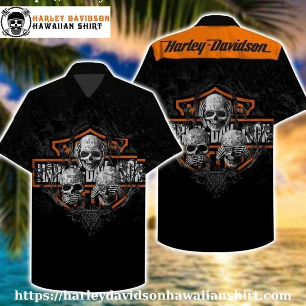Grunge Skull Trio Harley Davidson Aloha Shirt for Men