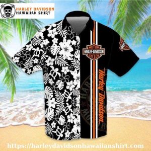 Half Floral Half Logo Harley Davidson Hawaiian Shirt for Men