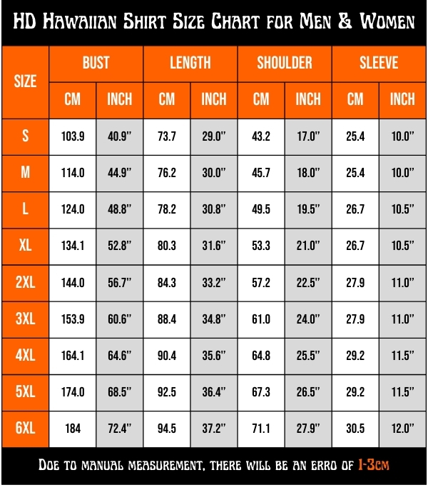 hawaiian shirt size chart