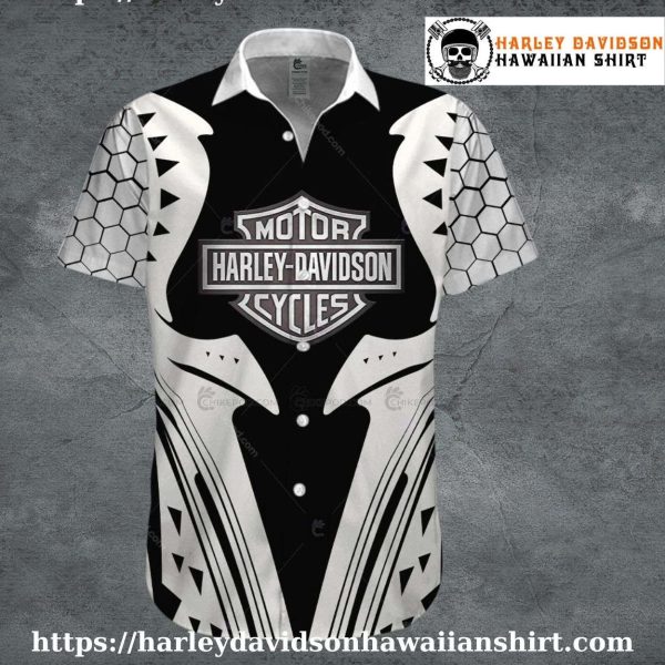 Hex Armor Pattern Harley Davidson Hawaiian Shirt for Men