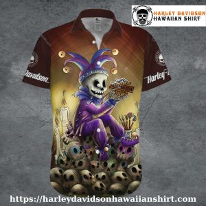 Jester Skeleton Art Harley Davidson Hawaiian shirt for kids