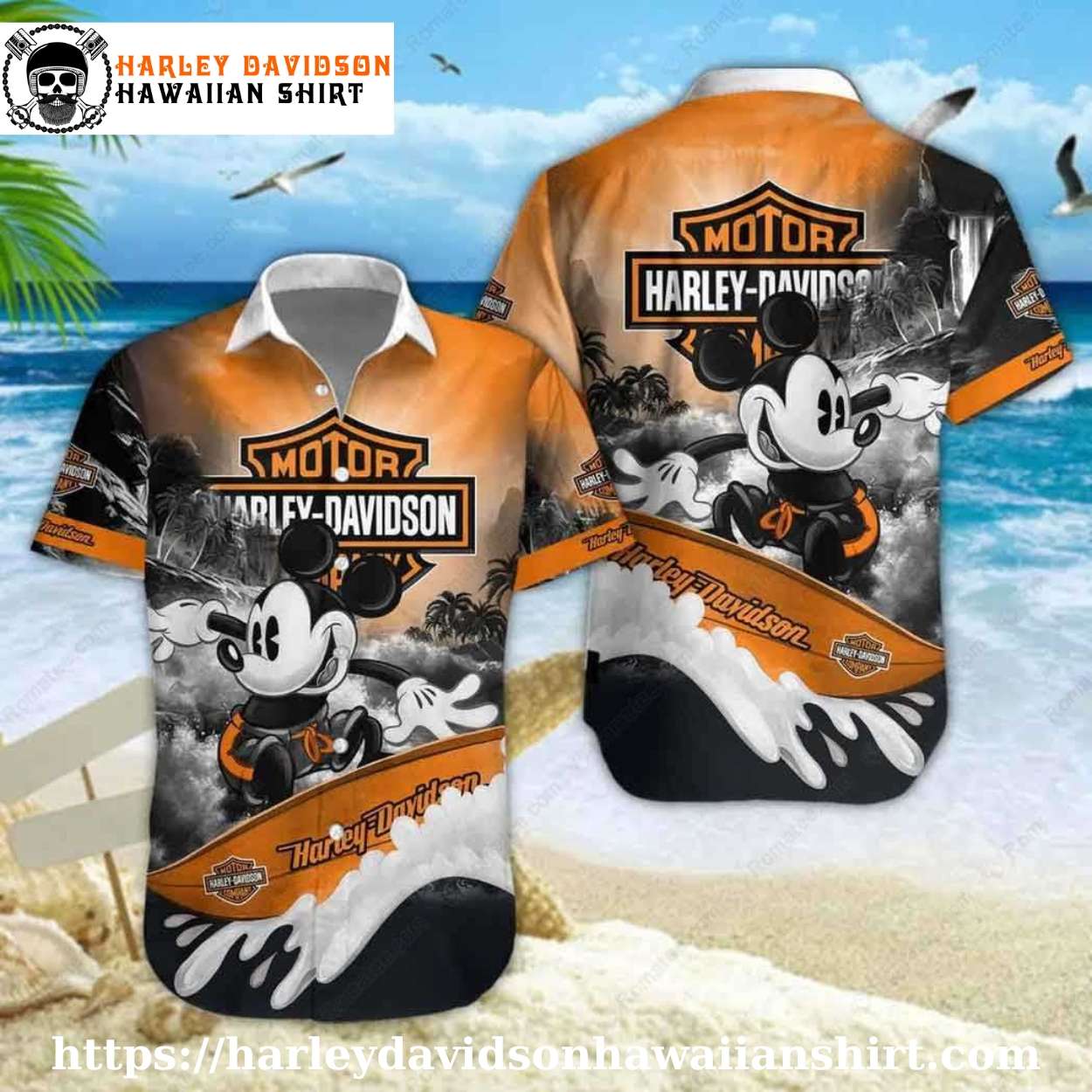 Mickey Beach Splash Harley Davidson Hawaiian shirt for kids Mickey Beach Splash Harley Davidson Hawaiian shirt for kids