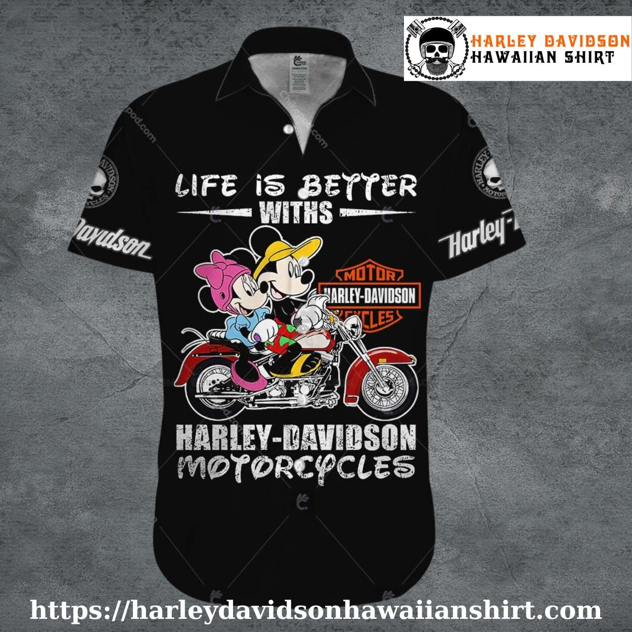 Mickey and Minnie Ride Harley Davidson Hawaiian shirt kids Mickey and Minnie Ride Harley Davidson Hawaiian shirt kids