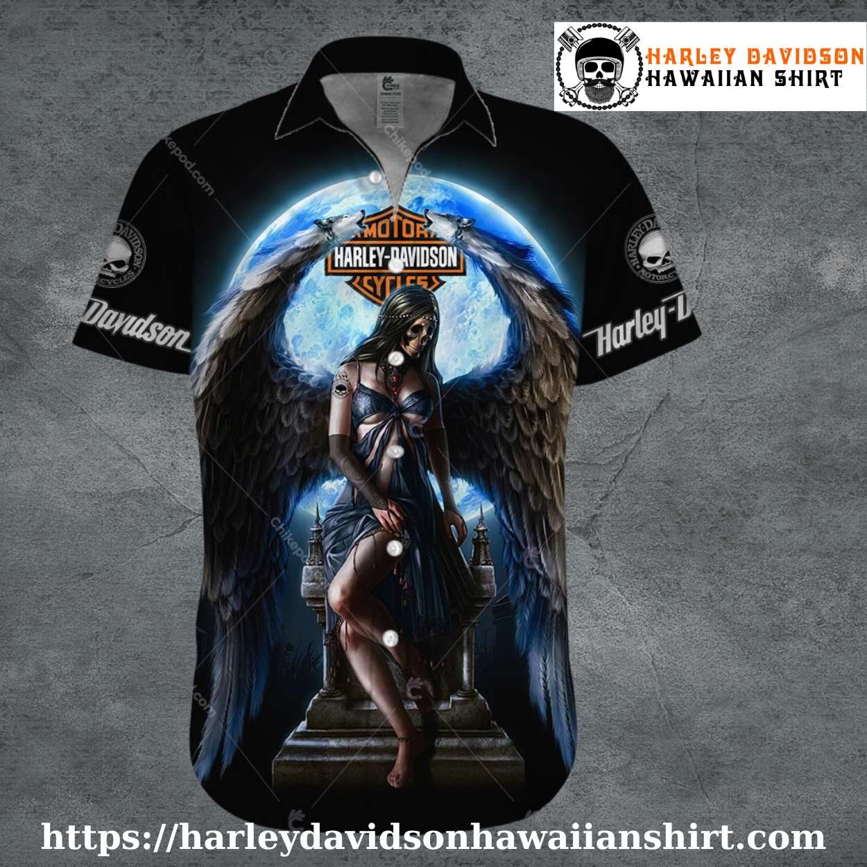 Moonlit Fallen Angel Harley Davidson Hawaiian Shirt Moonlit Fallen Angel Harley Davidson Hawaiian Shirt
