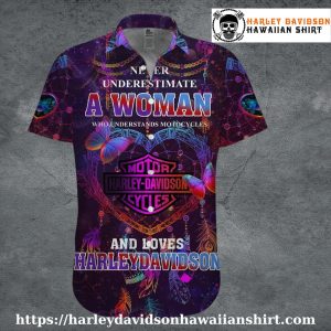 Never Underestimate Her Harley Davidson Hawaiian Shirt