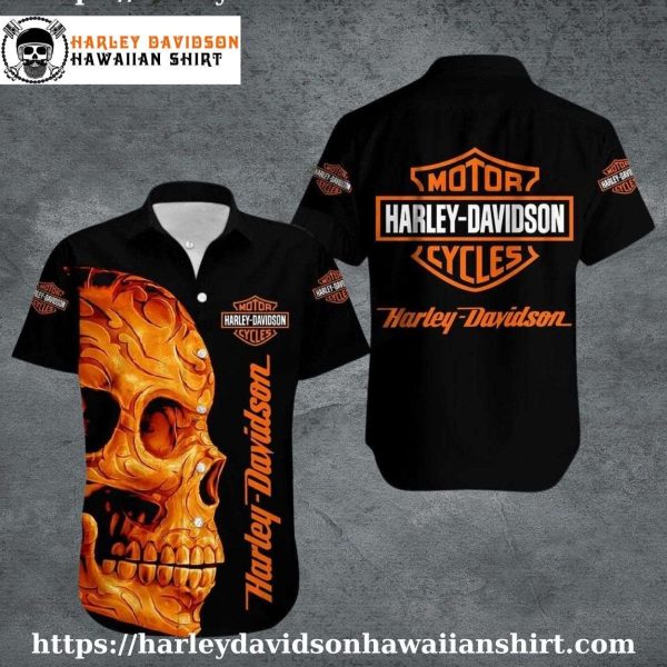 Orange Skull Flame Harley Davidson Hawaiian Shirt for Men