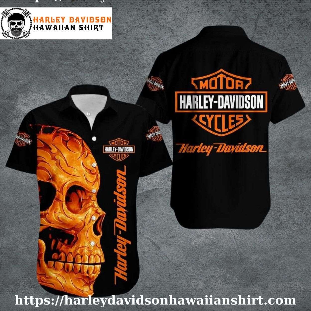 Orange Skull Flame Harley Davidson Hawaiian Shirt for Men Orange Skull Flame Harley Davidson Hawaiian Shirt for Men