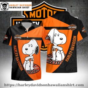 Orange Snoopy Graphic Harley Davidson Hawaiian shirt for kids
