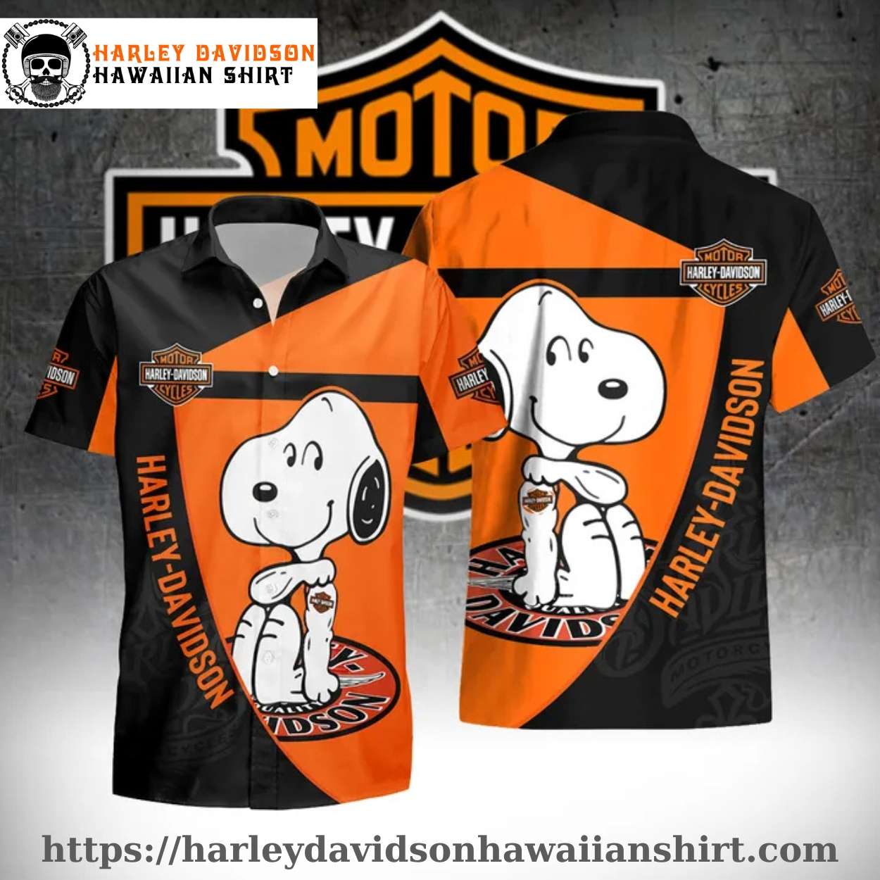 Orange Snoopy Graphic Harley Davidson Hawaiian shirt for kids Orange Snoopy Graphic Harley Davidson Hawaiian shirt for kids