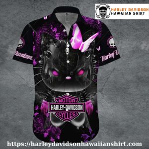 Pink Cat Skull Butterfly Harley Davidson Hawaiian shirt kids