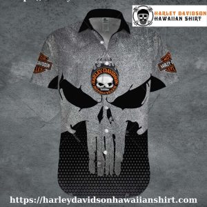 Punisher Skull Fade Harley Davidson Aloha Shirt for Men