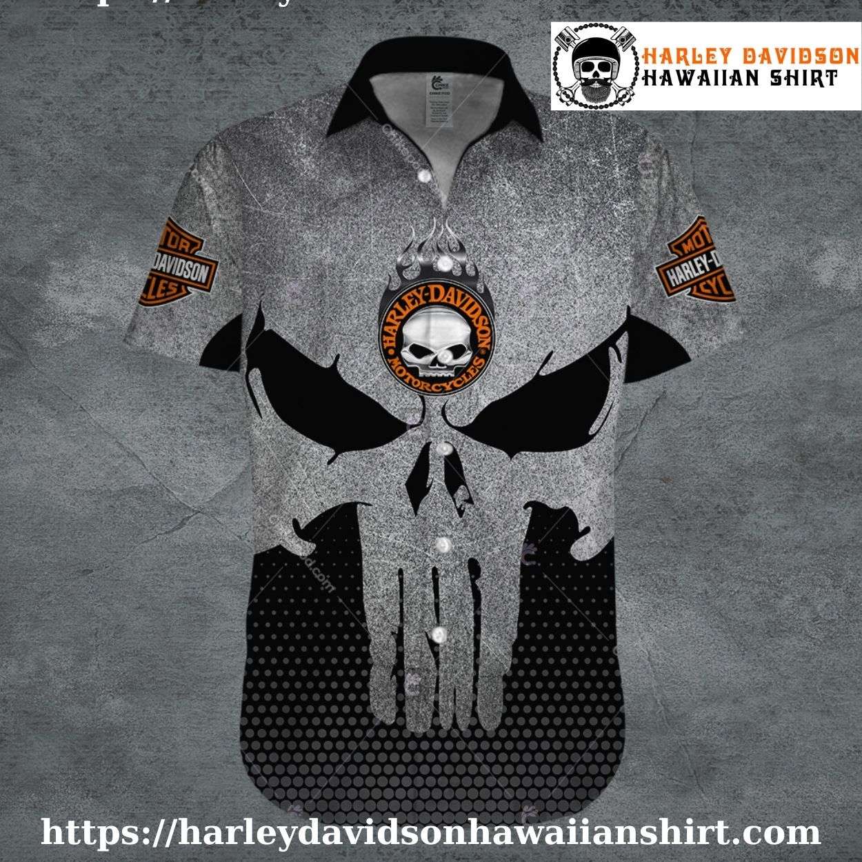 Punisher Skull Fade Harley Davidson Aloha Shirt for Men Punisher Skull Fade Harley Davidson Aloha Shirt for Men