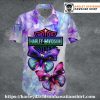 Purple Butterfly Burst Harley Davidson Hawaiian Shirt Women