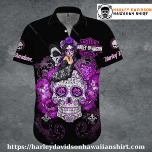 Purple Sugar Skull Fairy Harley Davidson Aloha Shirt