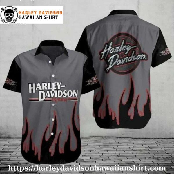 Racing Flame Design Harley Davidson Aloha Shirt for Men