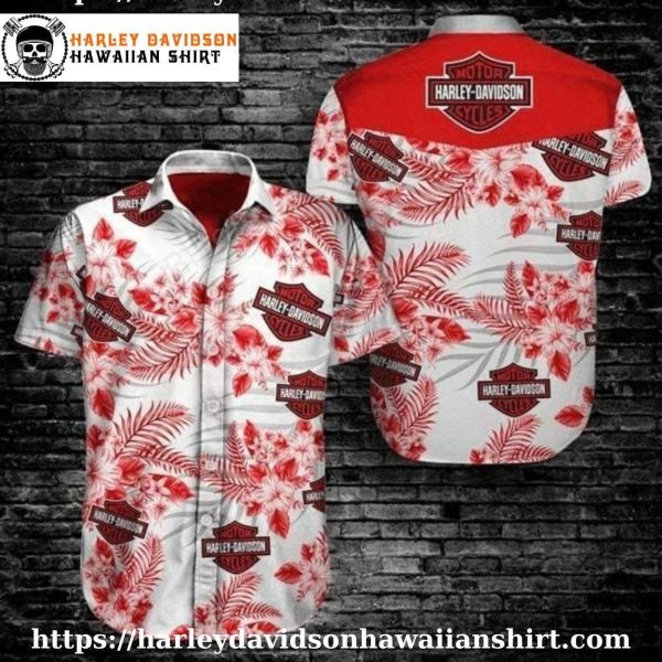 Red Floral Classic Harley Davidson Hawaiian Shirt for Men