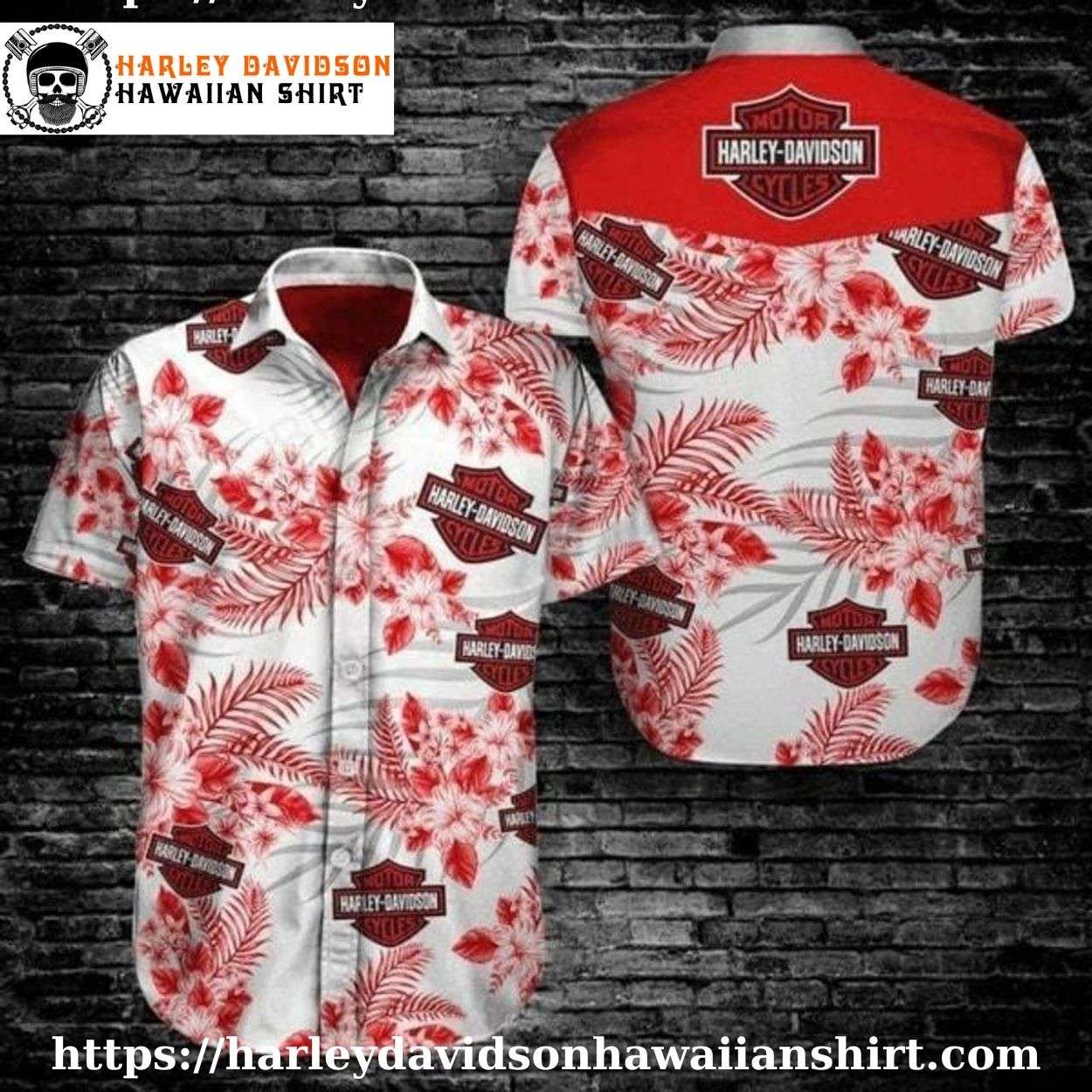 Red Floral Classic Harley Davidson Hawaiian Shirt for Men Red Floral Classic Harley Davidson Hawaiian Shirt for Men