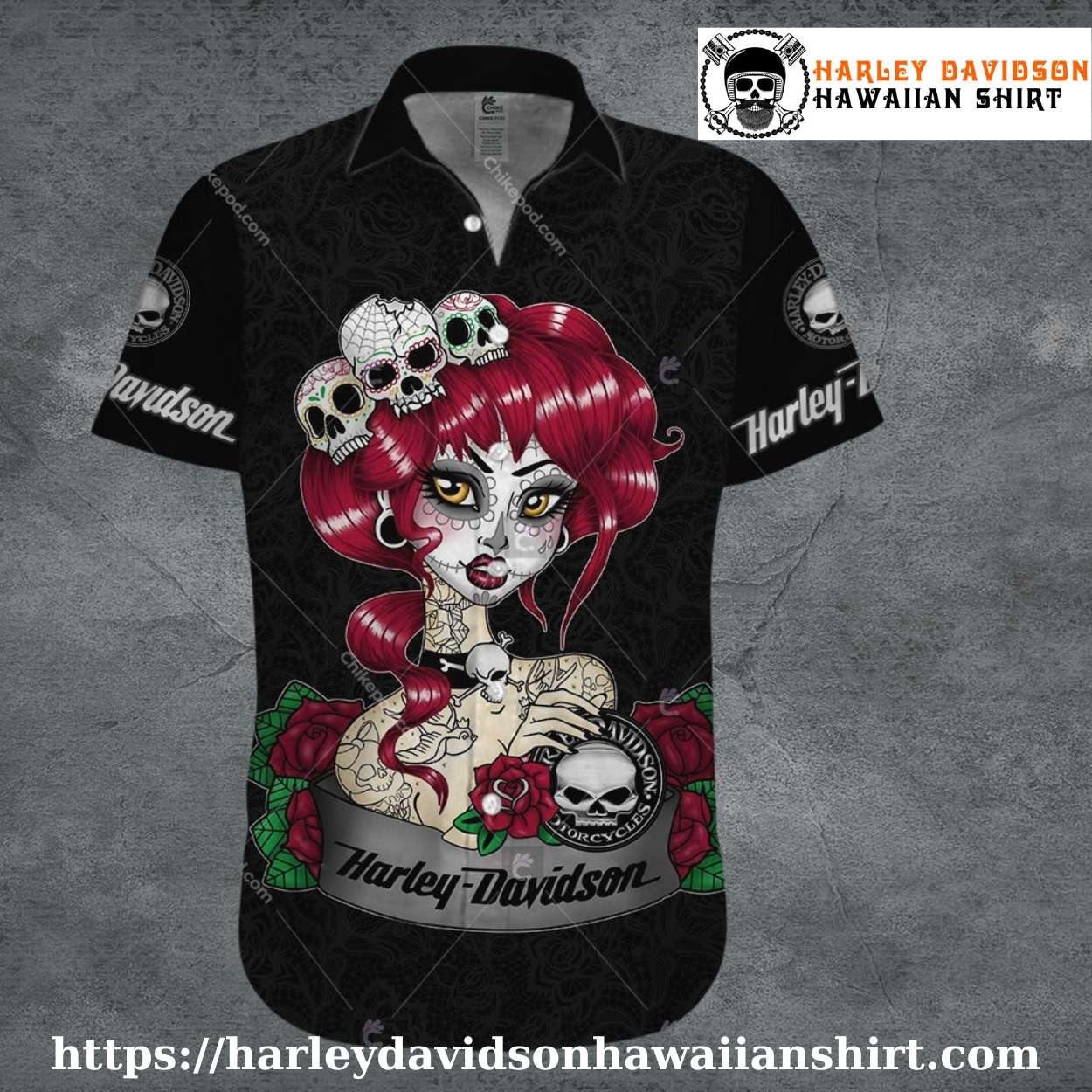 Red Hair Skull Queen Harley Davidson Aloha Shirt for Women Red Hair Skull Queen Harley Davidson Aloha Shirt for Women