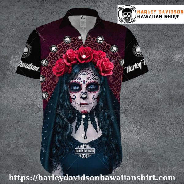 Red Rose Veil Harley Davidson Aloha Shirt for Women