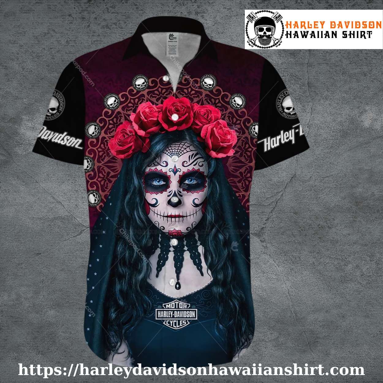 Red Rose Veil Harley Davidson Aloha Shirt for Women Red Rose Veil Harley Davidson Aloha Shirt for Women