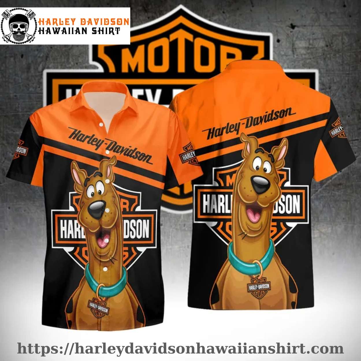 Scooby-Doo Black Orange Harley Davidson Hawaiian shirt kids Scooby-Doo Black Orange Harley Davidson Hawaiian shirt kids