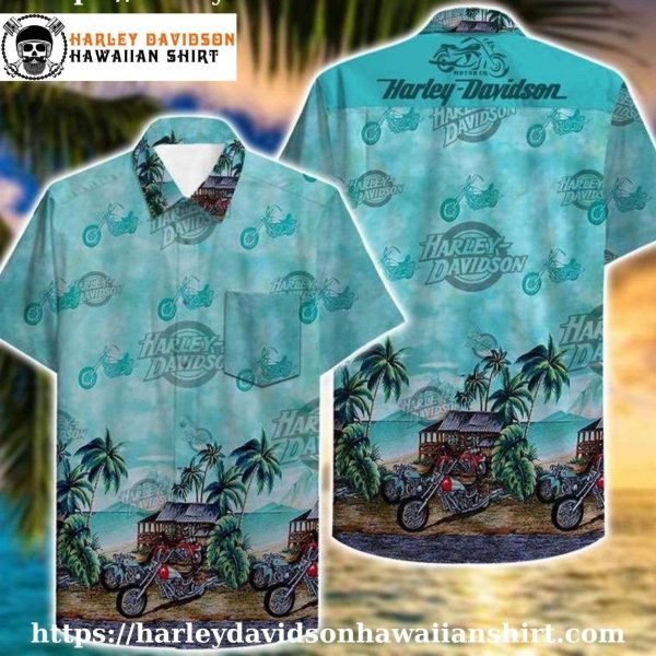 Seaside Cottage Harley Davidson Aloha Shirt for Men