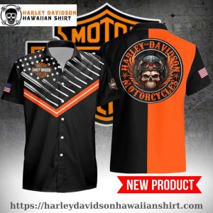 Skull Helmet Orange Harley Davidson Hawaiian Shirt