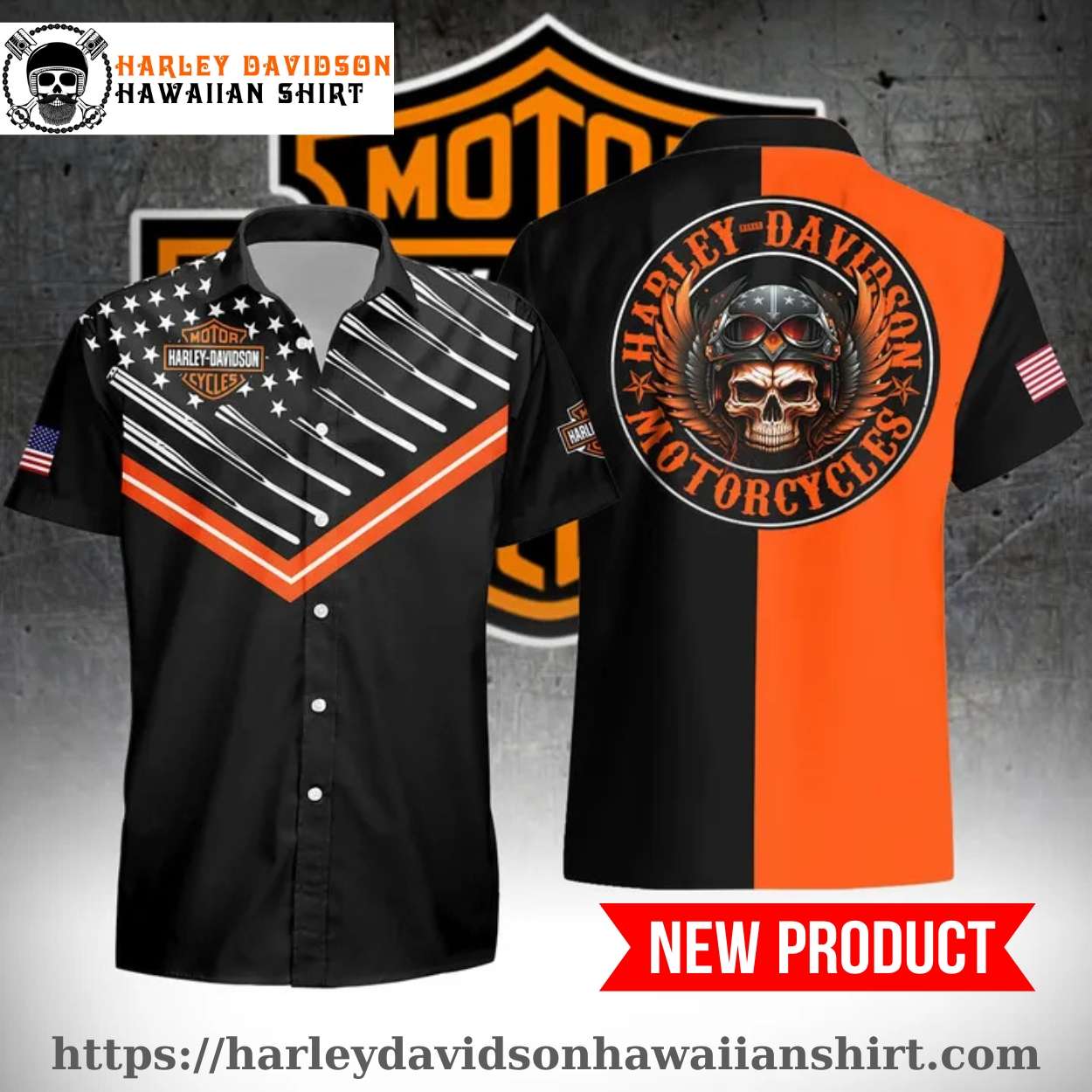 Skull Helmet Orange Harley Davidson Hawaiian Shirt Skull Helmet Orange Harley Davidson Hawaiian Shirt