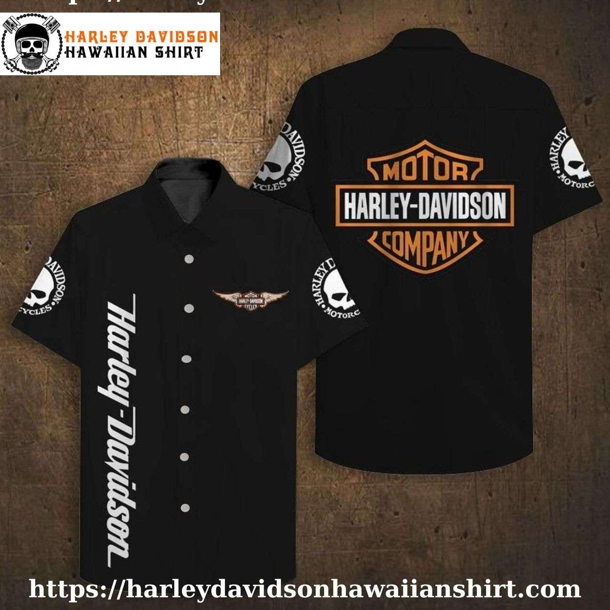 Skull Patch Logo Harley Davidson Hawaiian Shirt for Men Skull Patch Logo Harley Davidson Hawaiian Shirt for Men