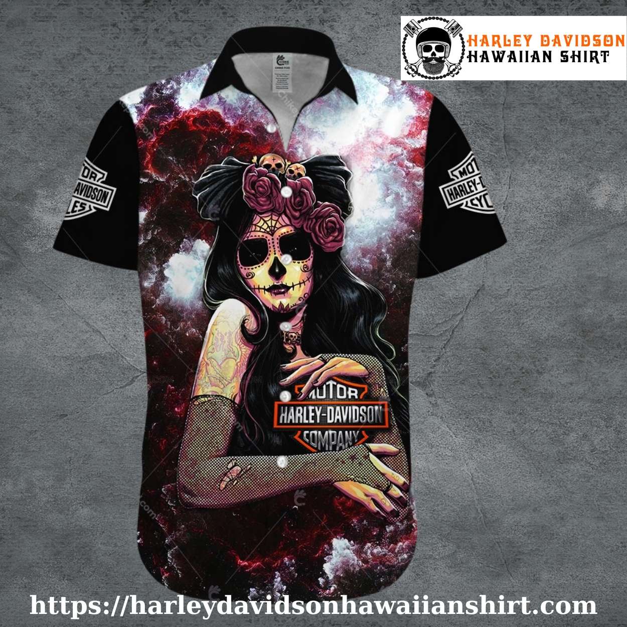Skull Rose Queen Harley Davidson Aloha Shirt for Women Skull Rose Queen Harley Davidson Aloha Shirt for Women