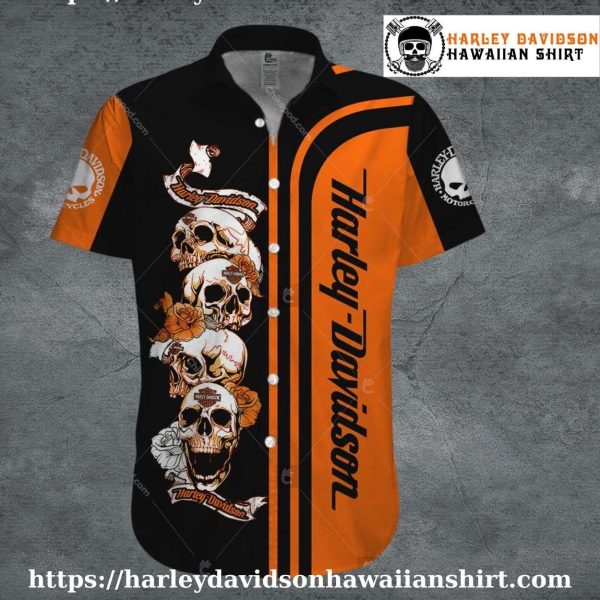 Stacked Skull Tattoo Harley Davidson Hawaiian Shirt