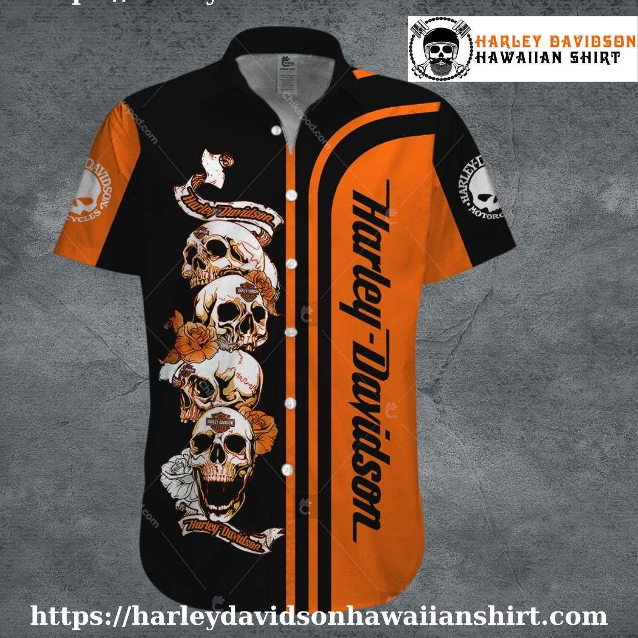 Stacked Skull Tattoo Harley Davidson Hawaiian Shirt Stacked Skull Tattoo Harley Davidson Hawaiian Shirt