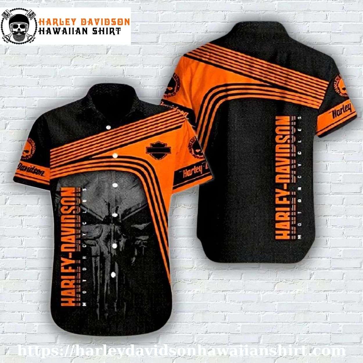 Stripes and Skull Harley Davidson Aloha Shirt for Men Stripes and Skull Harley Davidson Aloha Shirt for Men