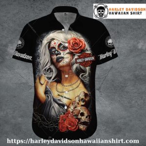 Sugar Skull Beauty Harley Davidson Hawaiian Shirt for Women