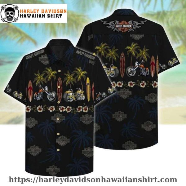 Surfboard and Bike Harley Davidson Hawaiian Shirt for Men