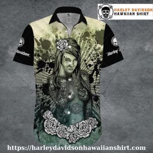 Tattooed Green Beauty Harley Davidson Hawaiian Shirt