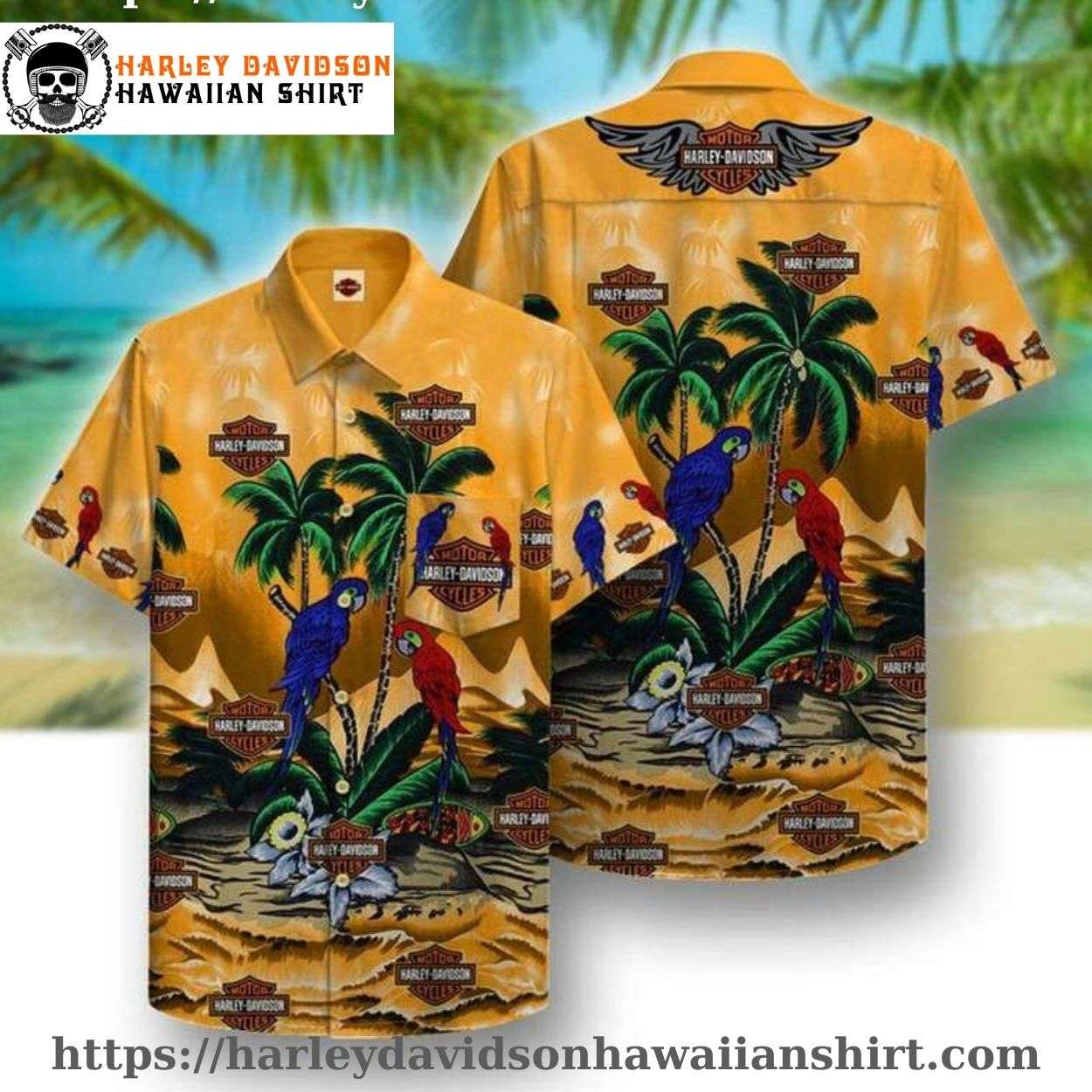 Tropical Parrot Harley Davidson Hawaiian Shirt for Men Tropical Parrot Harley Davidson Hawaiian Shirt for Men