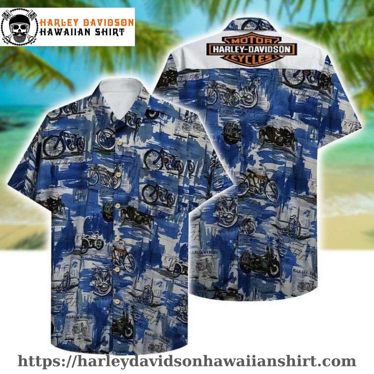 Vintage Motorcycle Blue Harley Davidson Hawaiian Shirt for Men Vintage Motorcycle Blue Harley Davidson Hawaiian Shirt for Men