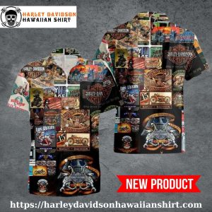 Vintage Poster Collage Harley Davidson Hawaiian Shirt