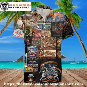 Vintage Poster Collage Harley Davidson Hawaiian Shirt