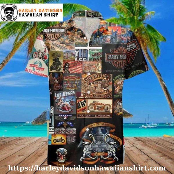 Vintage Poster Collage Harley Davidson Hawaiian Shirt