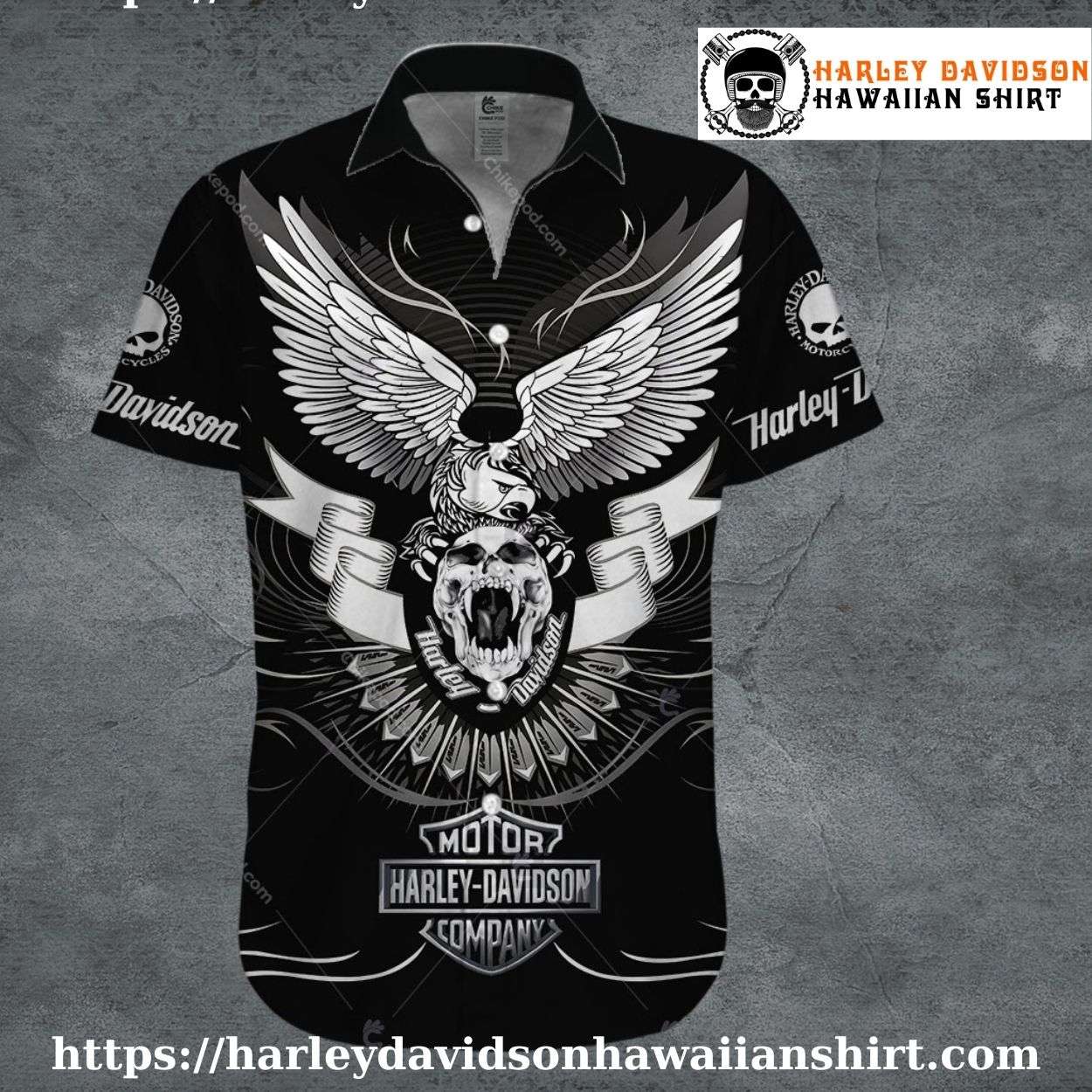 Winged Skull Art Harley Davidson Aloha Shirt for Men Winged Skull Art Harley Davidson Aloha Shirt for Men