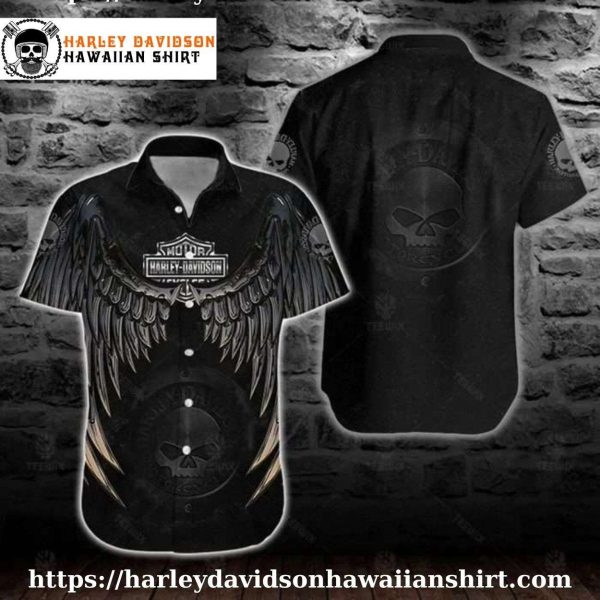Winged Skull Art Harley Davidson Hawaiian Shirt for Men