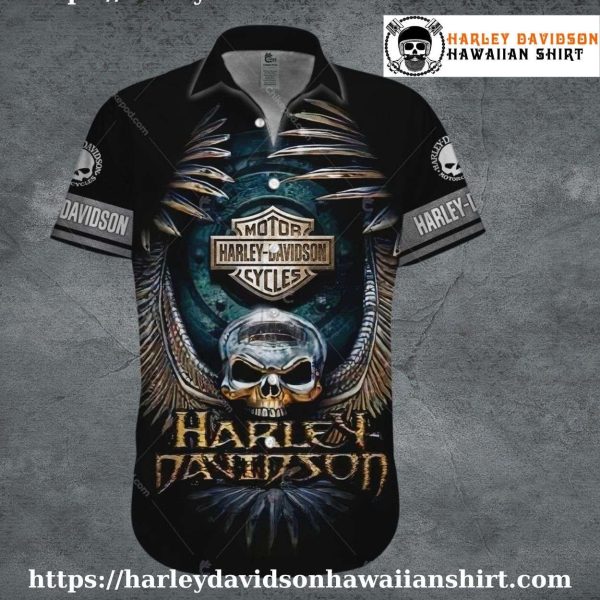 Winged Skull Core Harley Davidson Aloha Shirt Men
