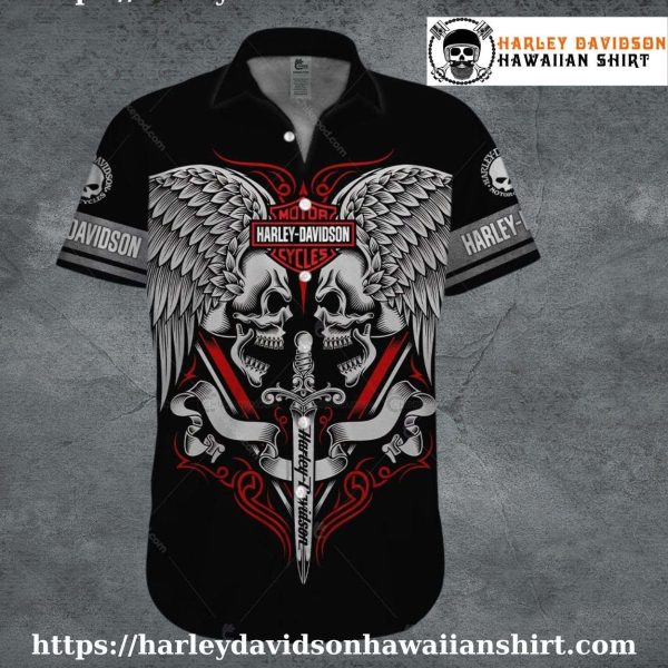 Winged Skulls Sword Harley Davidson Hawaiian Shirt for Men